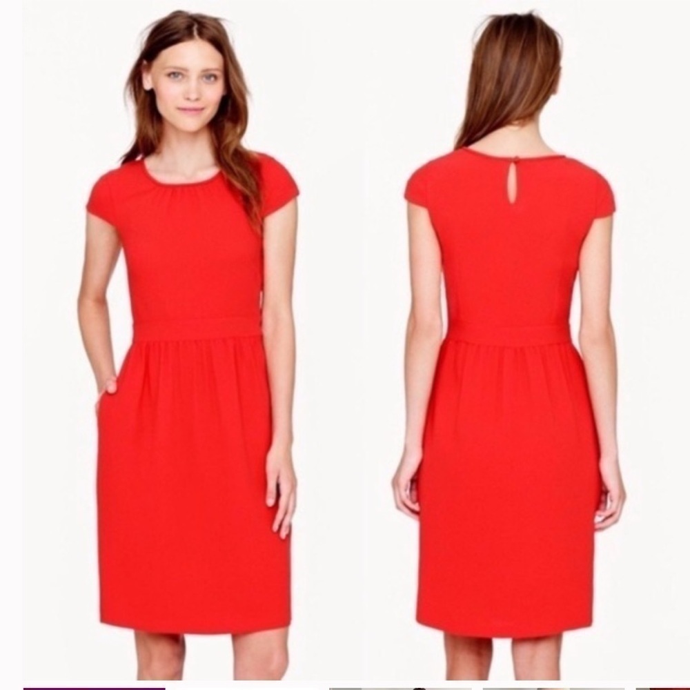 J.Crew Poppy Red Dress Size 4 Cap Sleeve Drop Waist Knee Length